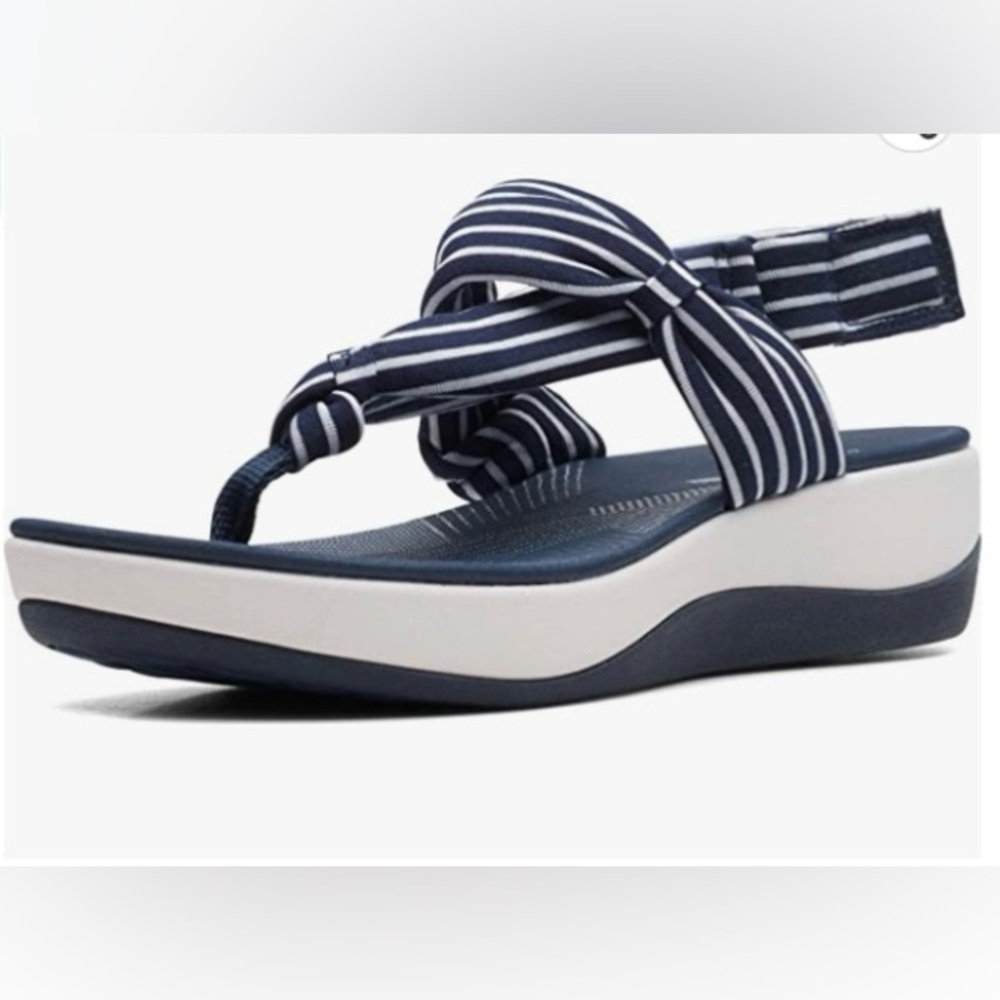 Clarks ARLA NICOLE CloudStepper Sandals, navy stripe, womens 8.5